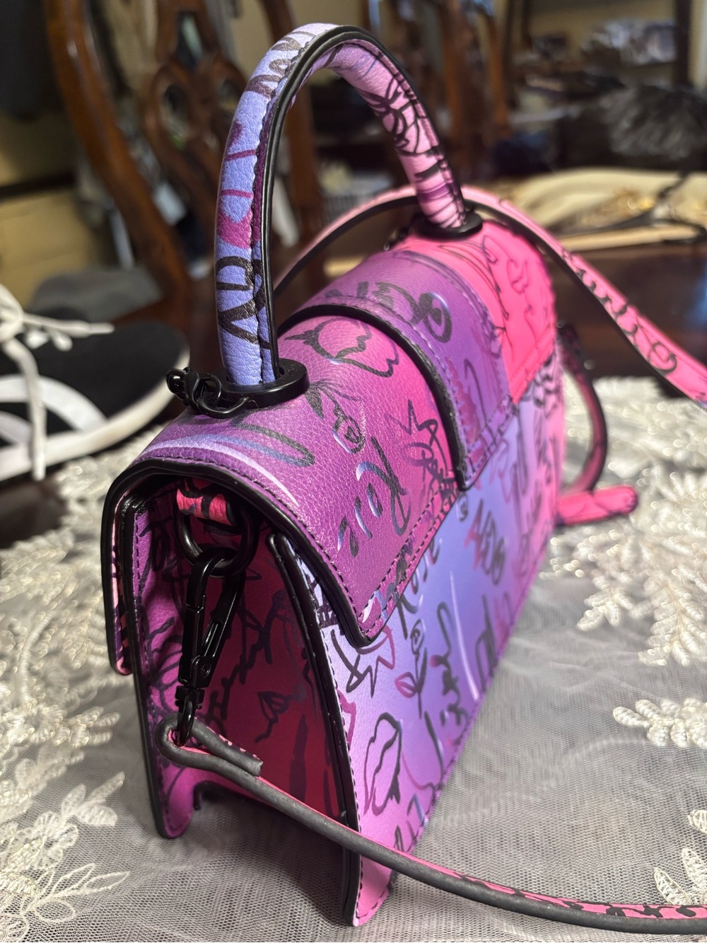 Aldo Pink and Purple Graffiti Satchel - Picture 4 of 10